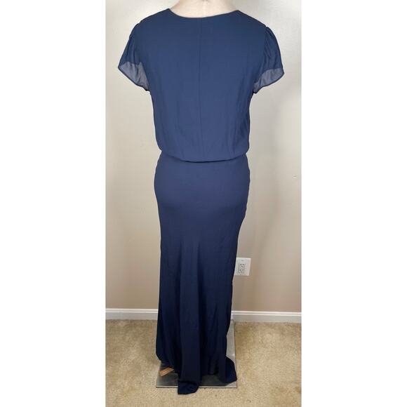 Reformation Nayeli Cap Sleeve V Neck Navy Blue Maxi Dress Size 8 - Picture 4 of 6